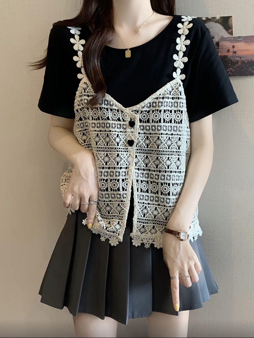 Set-Black shirt+Lace tank